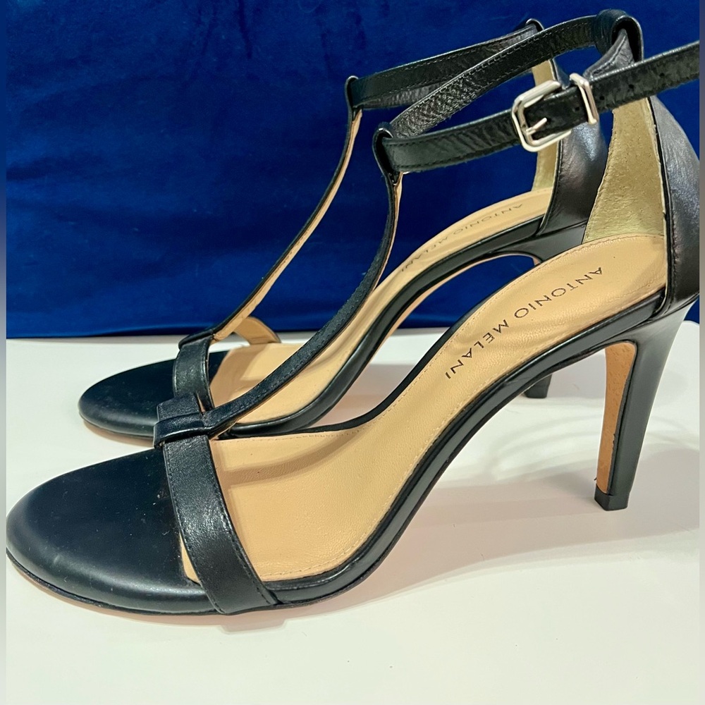 ANTONIO MELANI Black Strappy T‑Bar High Heels